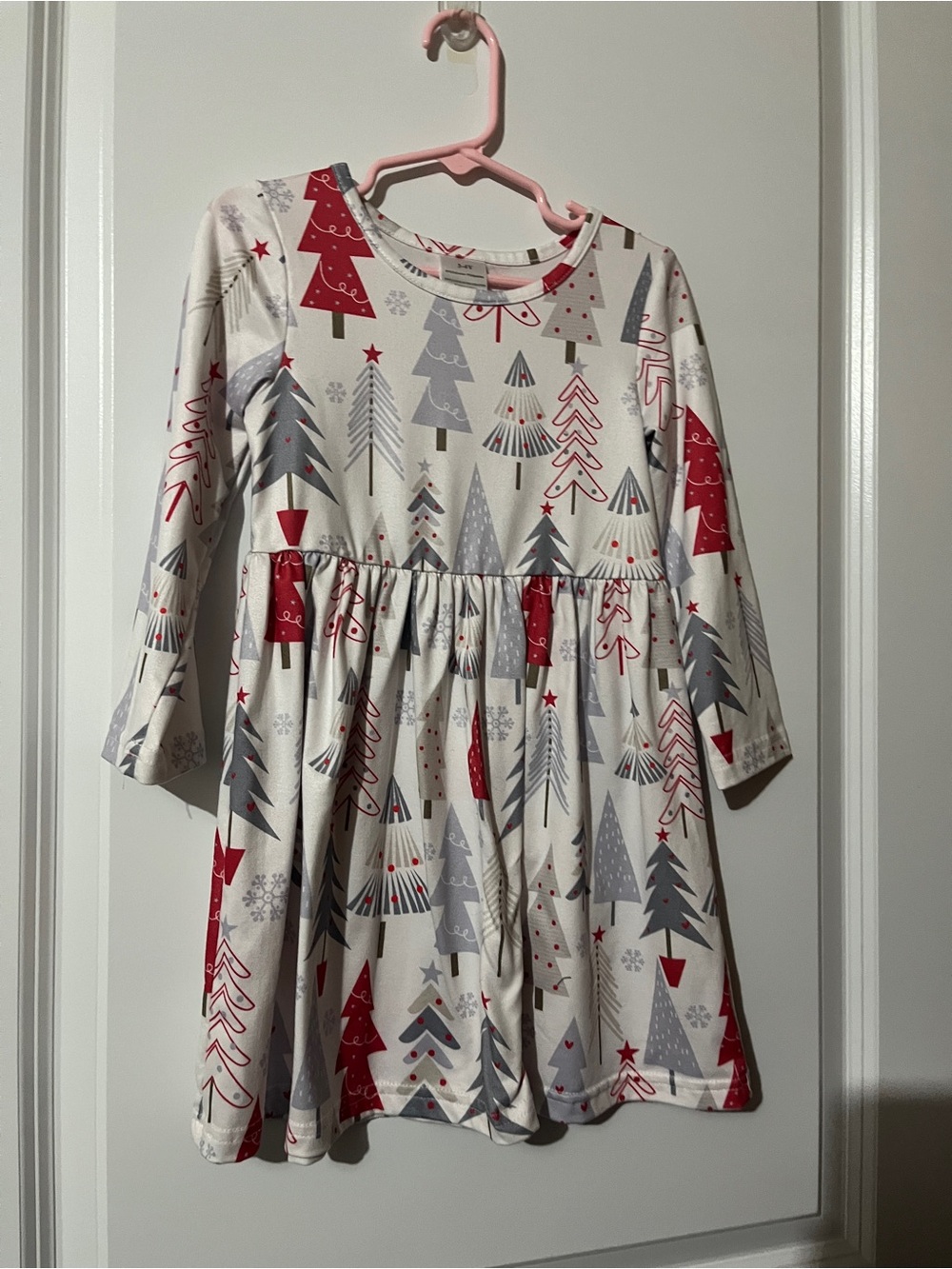 Source Unknown Red & Gray Tree Print Long Sleeve Girls Dress